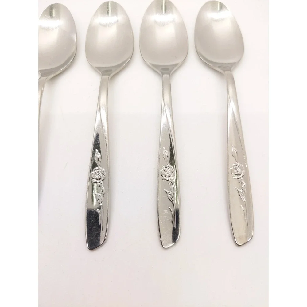 Oneida Rogers Sweet Briar Rose Flatware Spoons 6pc Stainless Floral Design
